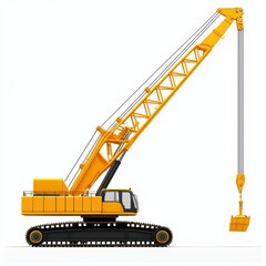 Heavy-duty crawler crane with tracks and a long boom, placed on a bright white background