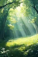 Fototapeta premium Sunlit Forest Meadow - A Peaceful Nature Scene