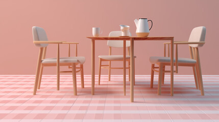 Pastel Pink & Beige Coffee Scene