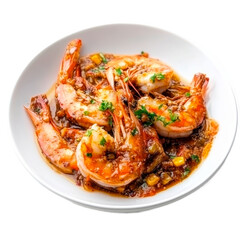 A plate of prawns isolated over transparent background. PNG transparent.