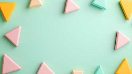 Colorful Geometric Shapes on Soft Mint Background with Triangles in Vibrant Shades for Creative Design Projects