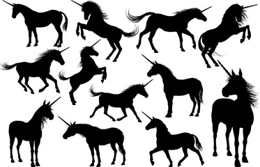 Unicorn Silhouette Mythological Horse Animal Set