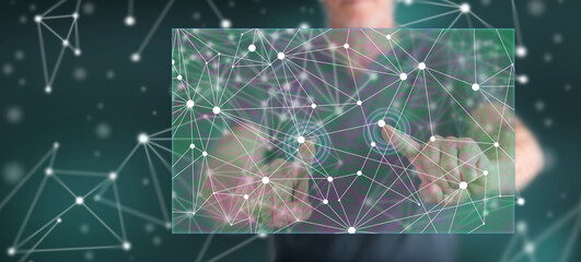 Man touching an artificial intelligence illustration