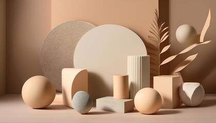Fototapeta premium Elegant arrangement background of geometric shapes in neutral tones