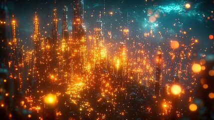 Obraz premium A glowing futuristic city with radiant towers and surreal luminous landscapes