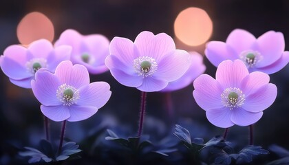 Springtime Bloom A Cluster of Delicate Purple Wildflowers in Soft, Dreamy Evening Light