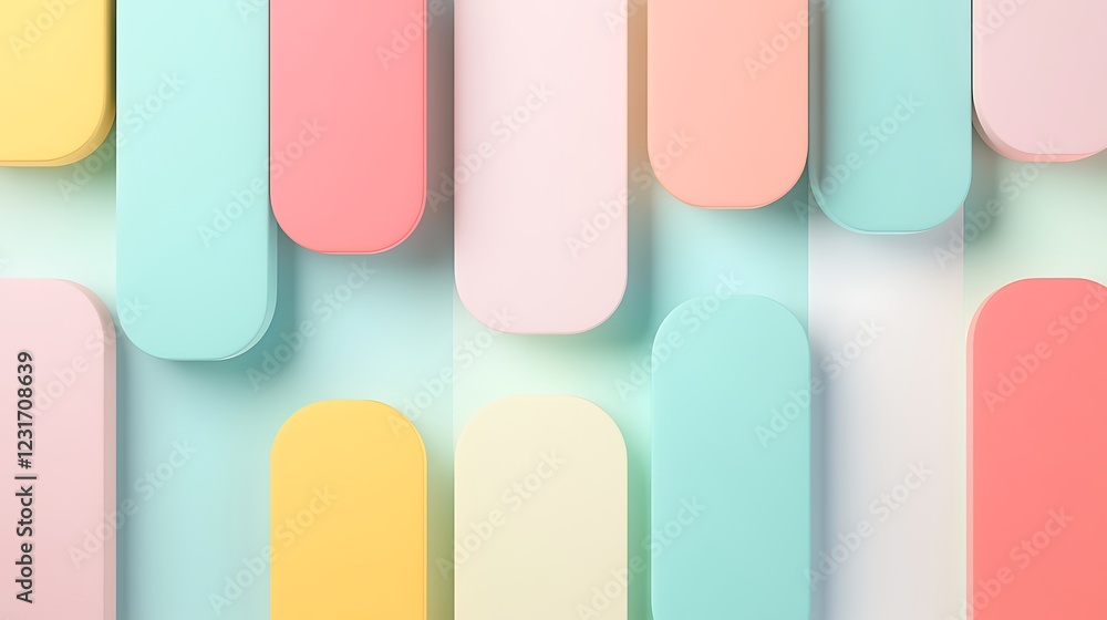 Poster Colorful Geometric Shapes with Soft Curves in Pastel Tones Creating a Modern Abstract Background Design