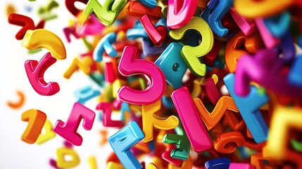 Fototapeta premium Colorful letters falling, white background, education concept