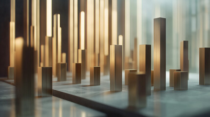 Obraz premium A dynamic, 3D bar chart with multiple categories, highlighting the differences between them. The bars are solid and visually impactful, with labels and values displayed above them.
