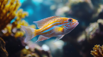 tropical fish live in a picturesque reef