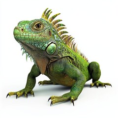Obraz premium Large green iguana with spiky scales along its back, placed on a bright white background