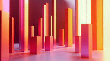 Obraz premium A dynamic, 3D bar chart with multiple categories, highlighting the differences between them. The bars are solid and visually impactful, with labels and values displayed above them.
