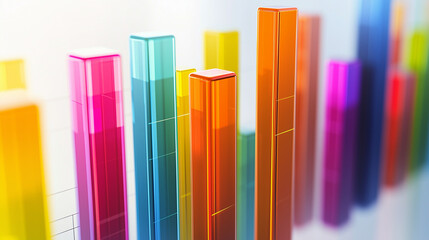 Fototapeta premium A modern, clean illustration of a bar graph with rising vibrant bars symbolizing growth. Simple background with clear axis labels and subtle shadows enhances clarity and focus on data.