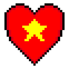 Vietnam flag with heart shape in pixel art style