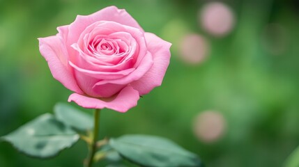 Beautiful Pink Rose in Bloom on a Soft Green Background