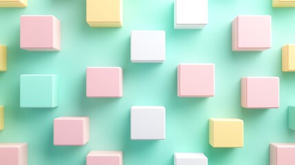 Colorful Pastel Cubes on a Soft Mint Green Background Creating a Modern Abstract Arrangement