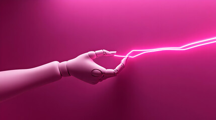 3D Illustration - Robotic Hand, Pink Light, Technology, Innovation