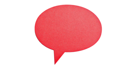Red speech bubble communicating information on transparent background
