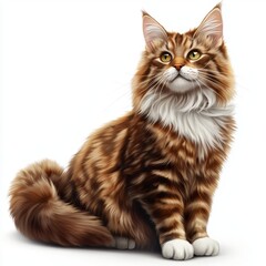 Fototapeta premium Maine Coon cat with tufted ears and a thick bushy tail, placed on a bright white background