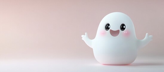 Obraz premium Cute ghost welcomes on pink background