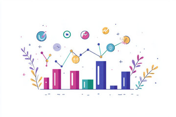 Visual representation of business goals with colorful graphs and icons, symbolizing growth and progress in modern style
