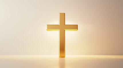 A minimalist golden cross with a soft, glowing halo around it, symbolizing the sacredness of the First Communion. The clean white background enhances the peaceful, reverent atmosphere.