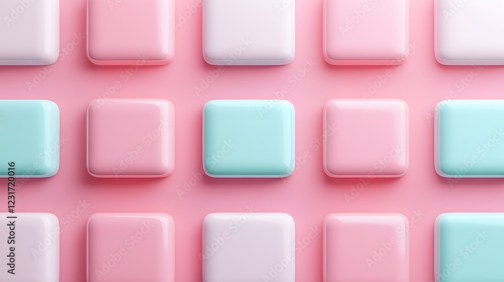 Poster colorful square blocks arranged on a soft pink background creating a vibrant and playful pattern aes