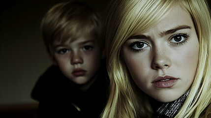 Photo Siblings Portrait Girl Boy Youth Innocence Family Mood Dark Blonde Hair