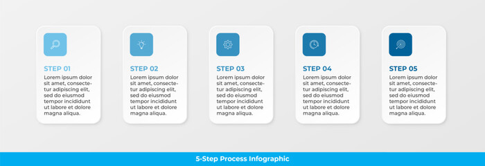 Business process infographic with five steps and icons