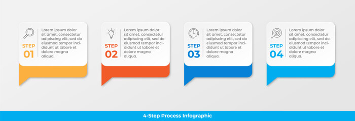 Business process infographic with four steps and icons