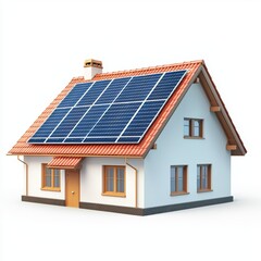 Fototapeta premium Modern solar panel installed on a house roof, isolated on a clean white background