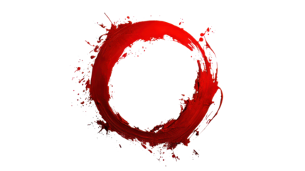 Red paint stroke circle on transparent background