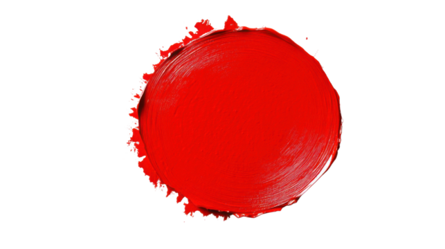 Red paint stroke creating a bold circular shape on transparent background