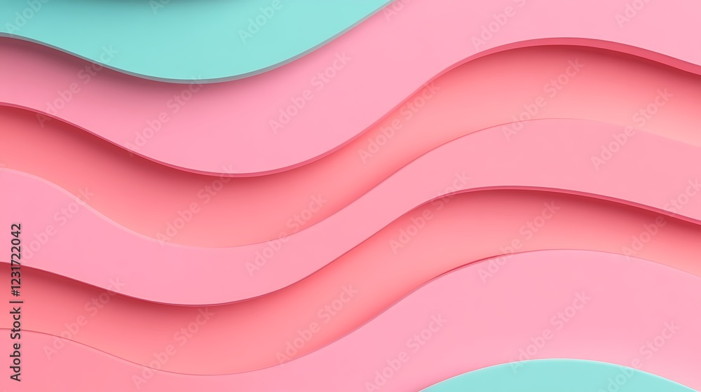 Poster colorful wave pattern with soft pink and turquoise layers creating a modern and stylish background