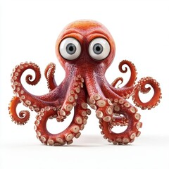 Mysterious octopus with curled tentacles and big round eyes, centered on a clean white background