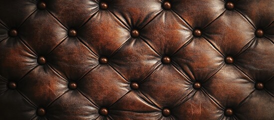 Naklejka premium Luxurious deep brown leather texture with button tufting, showcasing rich color and craftsmanship, centered in the image, with subtle highlights.