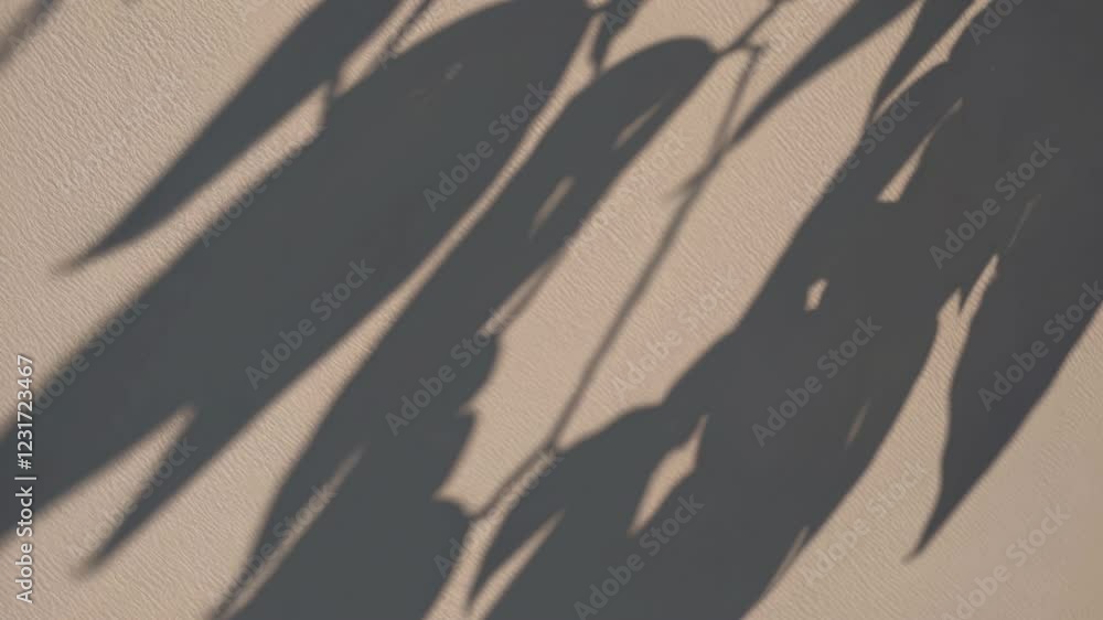 Poster the video captures artistic shadows of leaves on a textured surface, creating a serene and abstract 