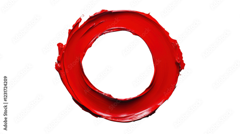 Poster red paint stroke creating a circle on transparent background