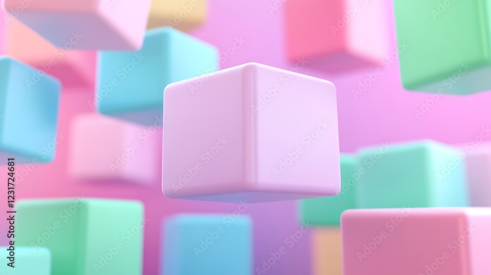 Aufkleber floating colorful cubes on a soft gradient background for abstract conceptual art and design inspira