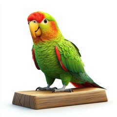 Naklejka premium Parrot sitting on a wooden perch with bright green and red feathers, isolated on a clean white background