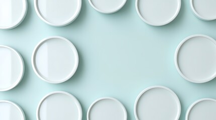 Minimalist Arrangement of White Plates on Soft Blue Background for Clean and Modern Table Settings