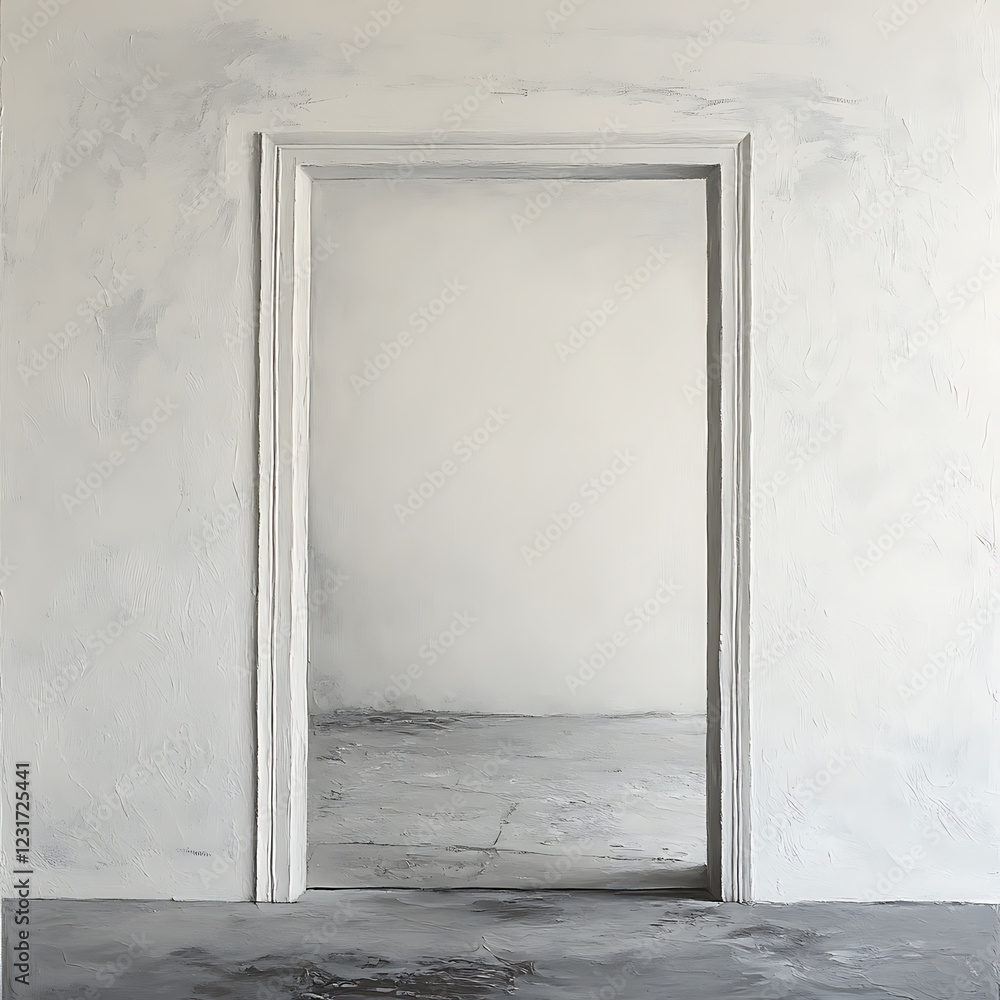 Poster minimalist white room with open door, showcasing blank space that evokes sense of calm and simplicit