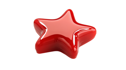 Glossy red star shining on transparent background