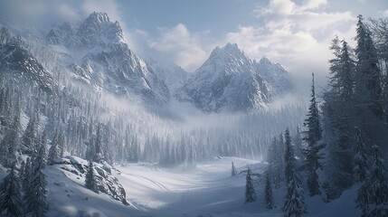 Snow-Covered Polish Tatra Mountains in Winter