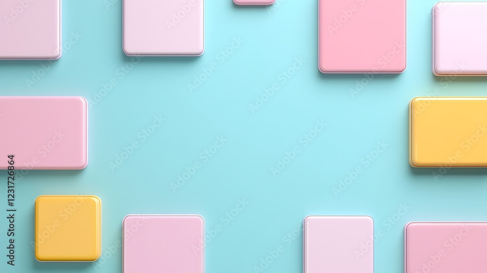 Poster pastel color blocks arranged on a light blue background for creative design and art projects