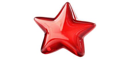 Glossy red star shining on transparent background
