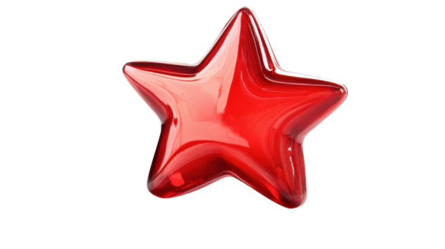 Glossy red star shining on transparent background