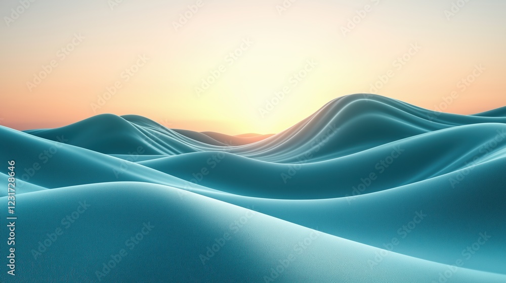 Poster glowing green noise flows in tranquil waves, blending beautifully with twilight colors to create a p