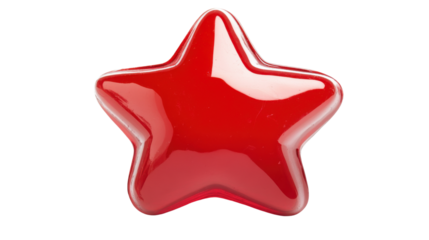 Glossy red star shining with transparent background