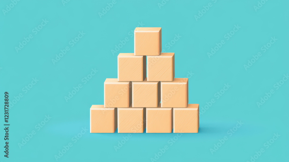 Poster building wooden block pyramid symbolizes business growth and stability. arrangement of blocks convey